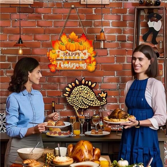 Thanksgiving Pumpkin Door Sign - Rustic Wall Art Plaque for Front Door, Home - Picture 7 of 8